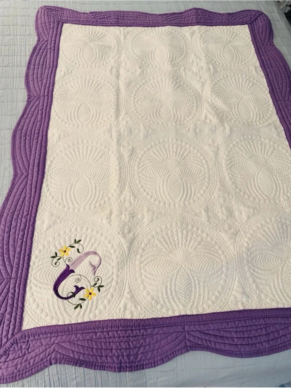 Tiny Heirloom Stitches Monogram C Baby Quilt 35x36